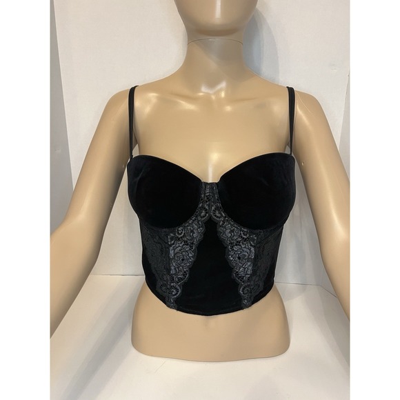 NOS Victorias Secret Black Velvet And Lace Bustier Top 36B